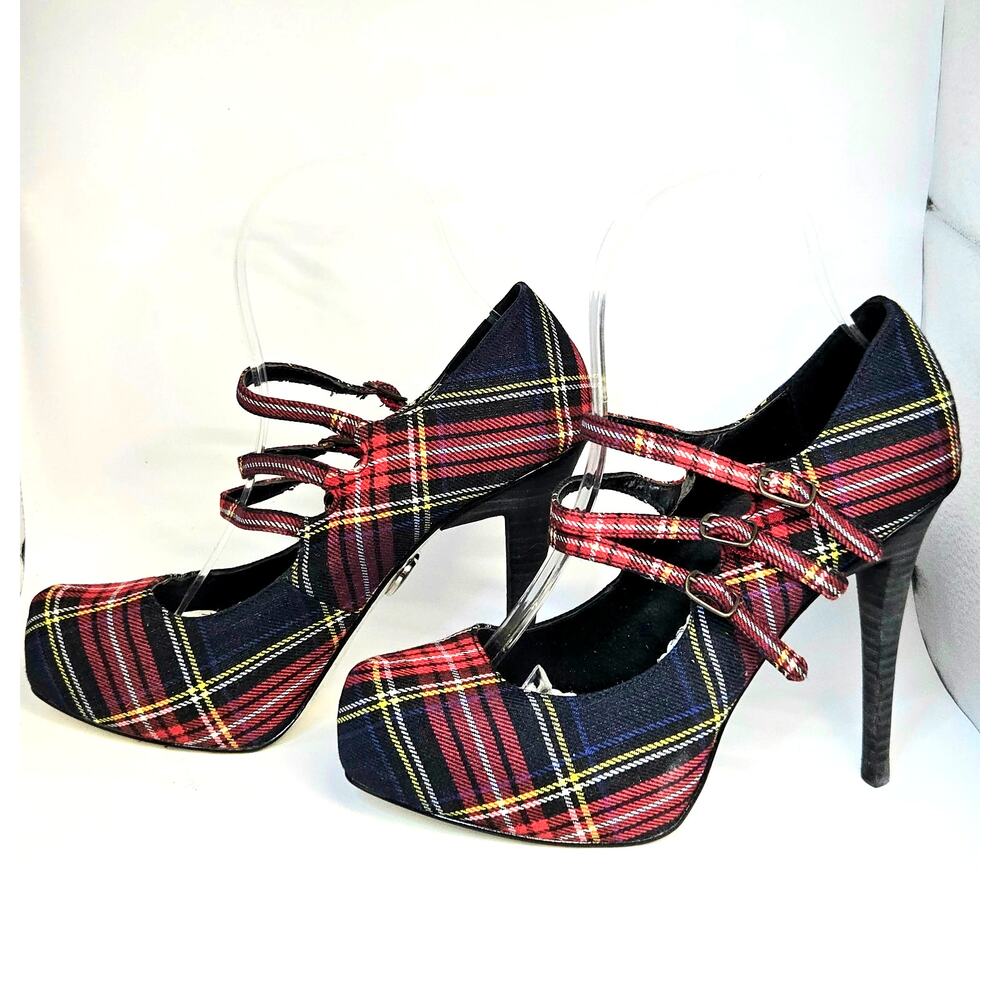 Harajuku Lovers Plaid Platform Heels Size 6.5 Y2K Mary Jane Gwen Stefani